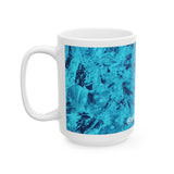 Abstract Turquoise 15 oz white mug