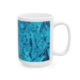 Abstract Turquoise 15 oz white mug