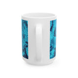 Abstract Turquoise 15 oz white mug